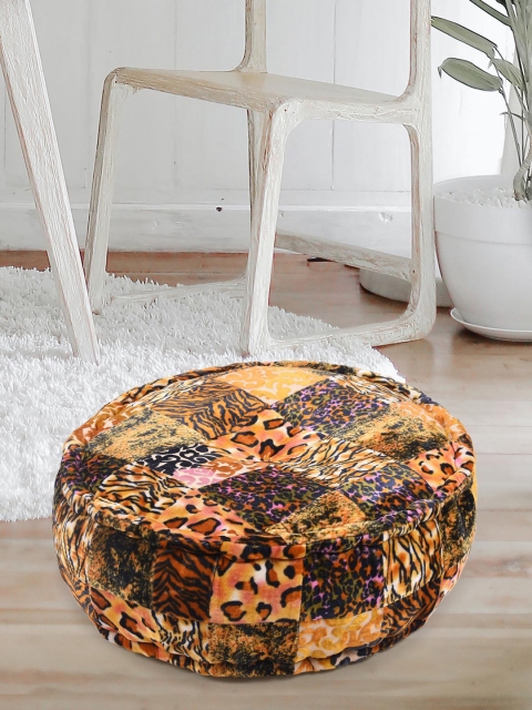 

Tistabene Black & Orange Round-Shaped Leopard Print Floor Cushion