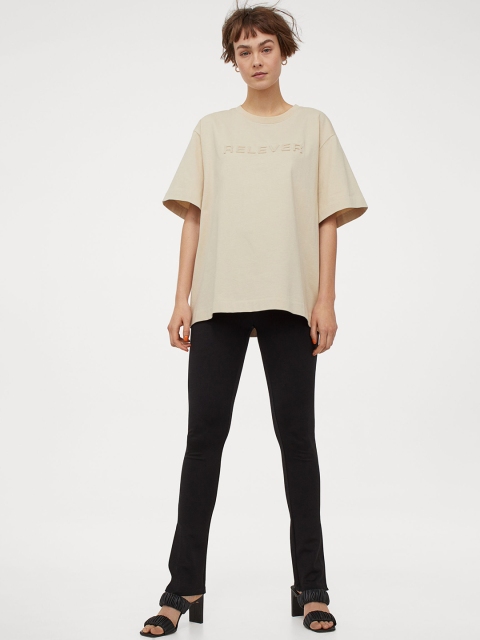 

H&M Women Beige Embossed T-shirt
