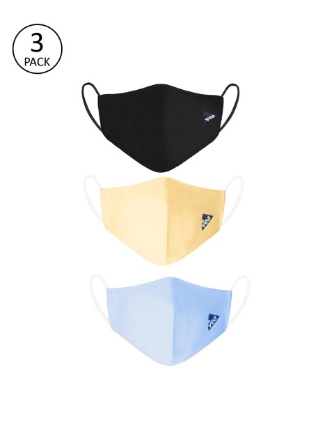 

VEA Unisex 3 Pcs Solid 3-Ply Anti-Bacterial Reusable Protective 5 Layered Filtration Face Mask, Blue