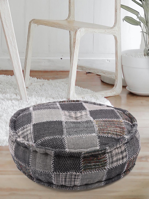 

Tistabene Grey & Black Patchwork Round Floor Cushion