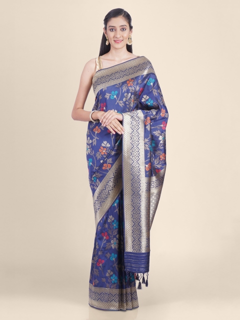 

Kasat Navy Blue & Off-White Pure Silk Woven Design Handloom Saree
