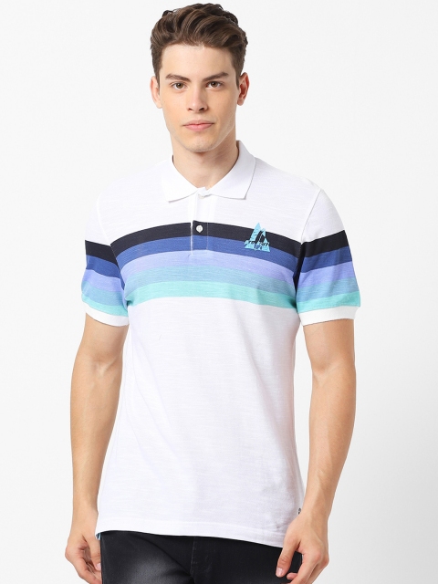 

MARCA Disati Men White Striped Polo Collar T-shirt