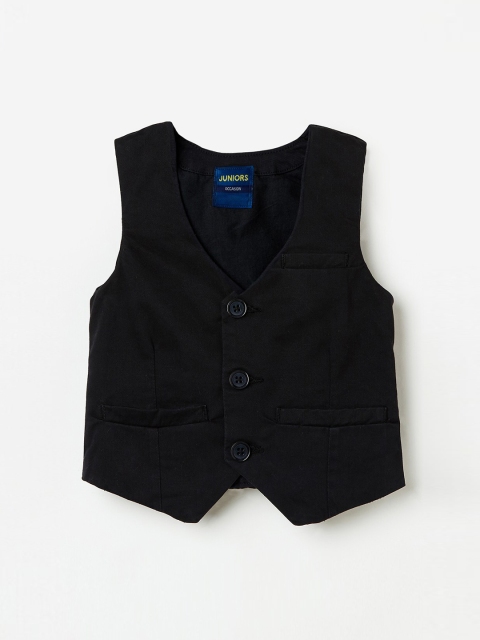 Juniors by Lifestyle Boys Black Solid Pure Cotton Waistcoat