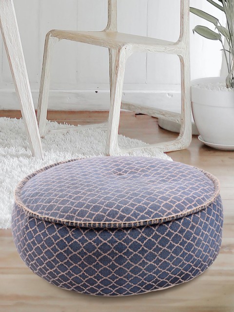 

Tistabene Navy Blue & Beige Geometric Printed Round-Shaped Floor Cushion