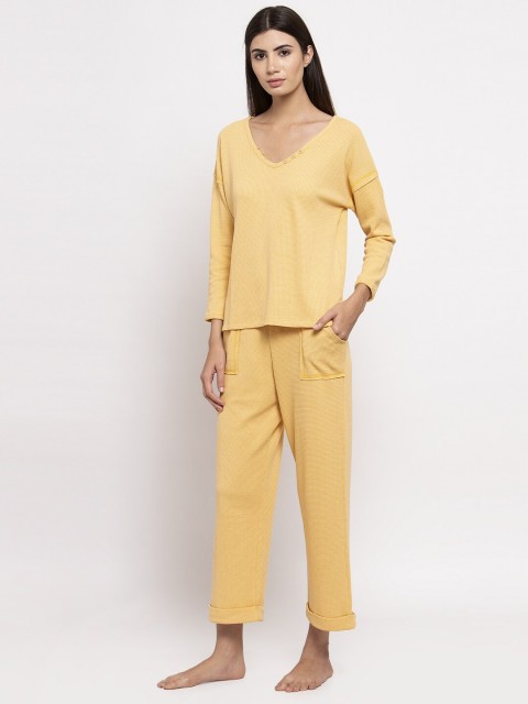 

Global Republic Women Mustard Yellow Solid Night suit