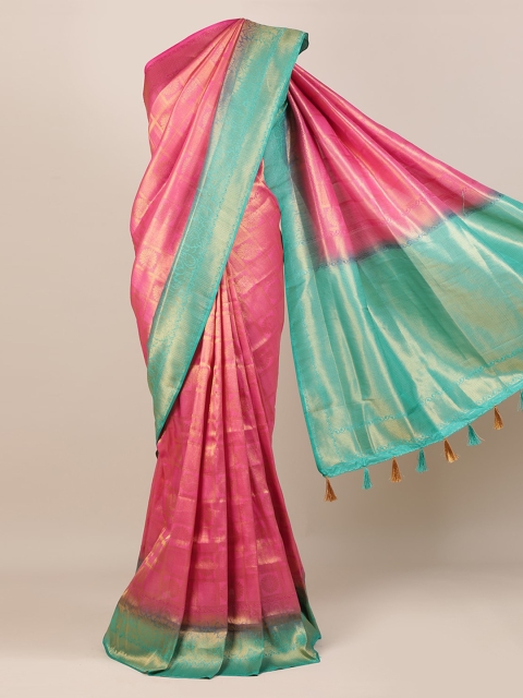 

Pothys Pink & Green Jute Silk Colourblocked Saree