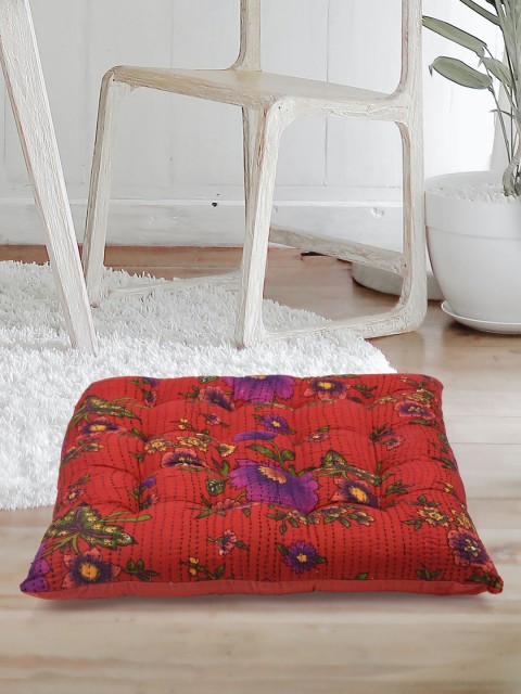 

Tistabene Red & Purple Floral Printed Square Gaddi Cushion
