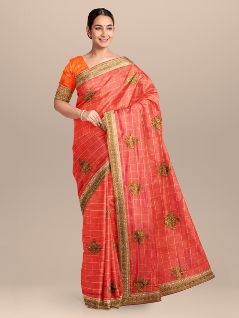 

KLM Fashion Mall Orange Embroidered Saree
