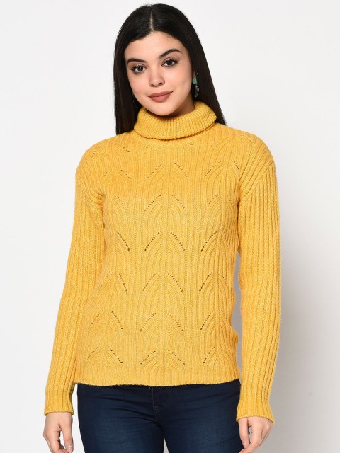 

METTLE Women Yellow Patterned Pullover Sweater