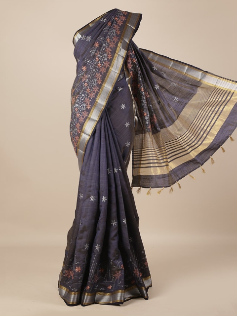 

Pothys Navy Blue & Gold-Toned Jute Silk Woven Design Saree