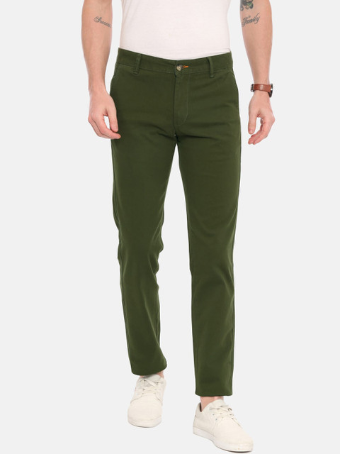 

IMYOUNG Men Green Slim Fit Solid Regular Trousers