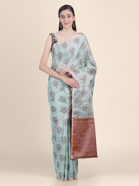 

Kasat Green Silk Blend Printed Saree