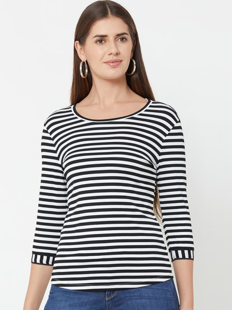 

Kraus Jeans Women Black Striped Round Neck T-shirt