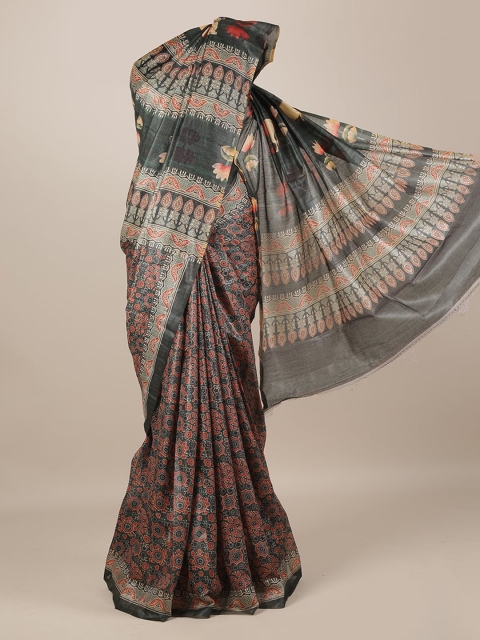 

Pothys Green & Orange Jute Silk Printed Saree