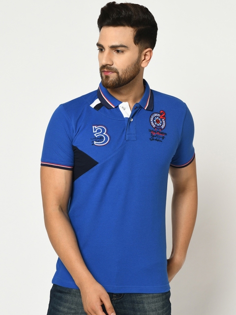 

Duke Men Blue Solid Polo Collar T-shirt