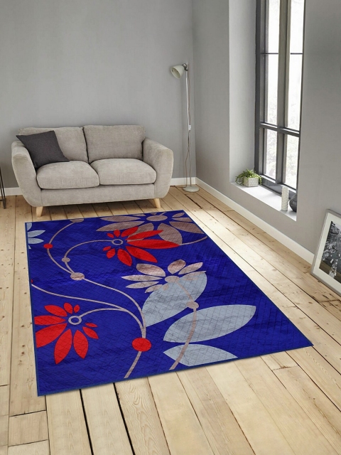 

KLOTTHE Blue & Red Floral Printed Carpet