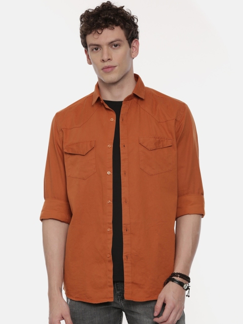 

CINOCCI Men Rust Orange Slim Fit Solid Casual Shirt
