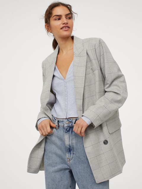 

H&M Women Grey Solid Ribbed Cardigan