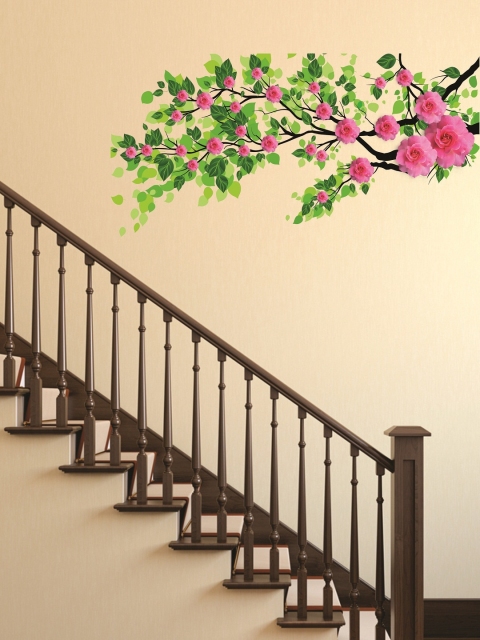 

WALLSTICK Green & Pink Floral Large Vinyl Sticker