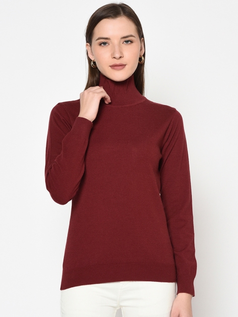 

METTLE Women Burgundy Solid Pullover Sweater