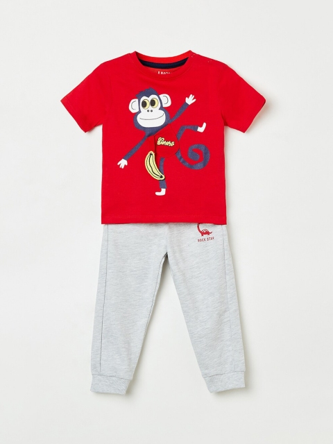 

Juniors by Lifestyle Boys Red & Grey Printed T-shirt with Trousers