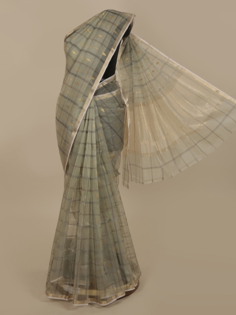 

Pothys Grey Checked Organza Saree