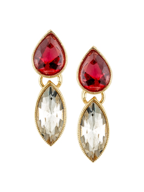 

E2O Gold-Plated & Maroon Contemporary Drop Earrings