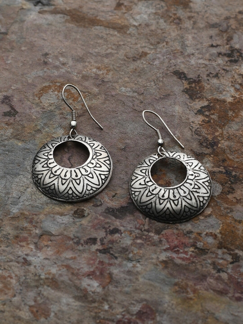 Bodh Design Silver-Toned Circular Drop Earrings