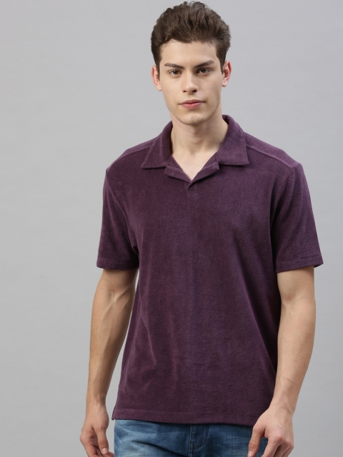 

RARE RABBIT Men Purple Solid Polo Collar T-shirt