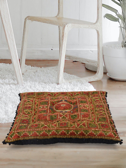 

Tistabene Rust Brown & Green Printed Square Floor Cushion