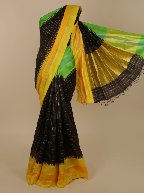 

Pothys Black Checked Jute Silk Saree