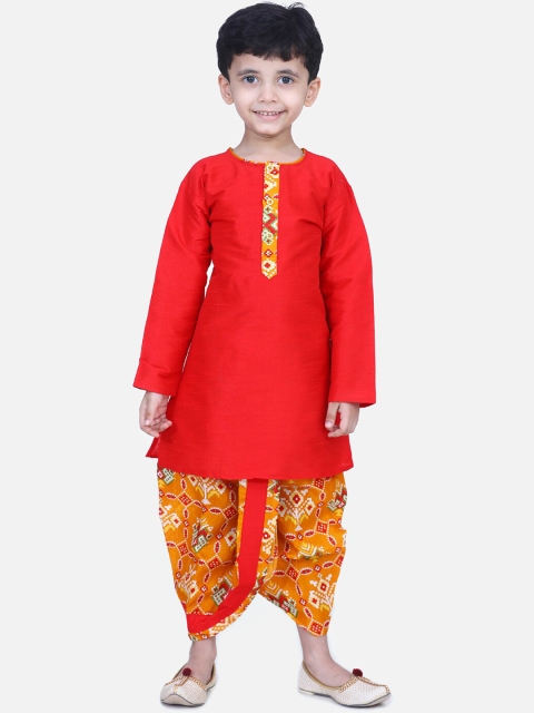 

BownBee Boys Red & Yellow Solid Kurta with Dhoti Pants