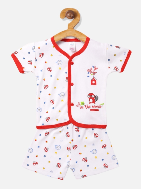 

NAUTI KIDZ Girls White & Red Printed T-shirt with Shorts