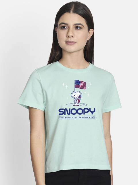 Free Authority Snoopy Print Green Tshirt for Women