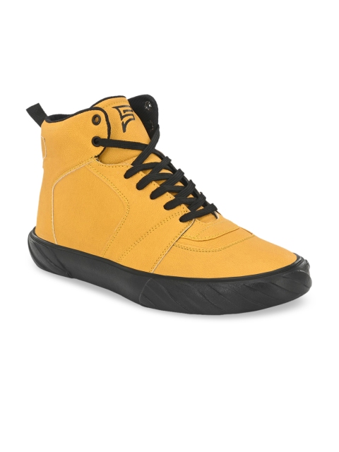 

Fentacia Men Yellow Solid Synthetic Leather Mid-Top Sneakers