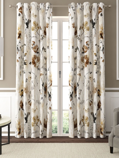 

GMF Set Of 2 White & Beige Floral Printed Door Curtains