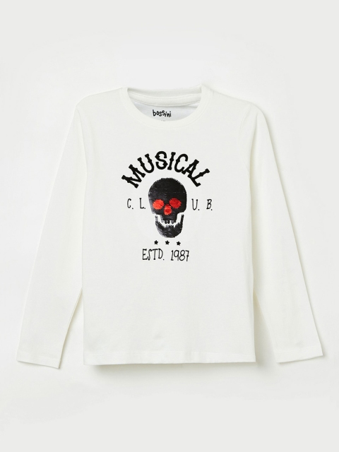 

Bossini Boys Cream-Coloured Printed Round Neck T-shirt