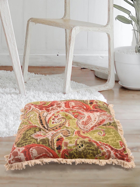 

Tistabene Green & Red Floral Block Printed Square Floor Cushion Gaddi
