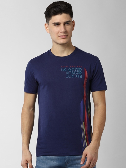 

Peter England Casuals Men Navy Blue Printed Round Neck Slim Fit T-shirt