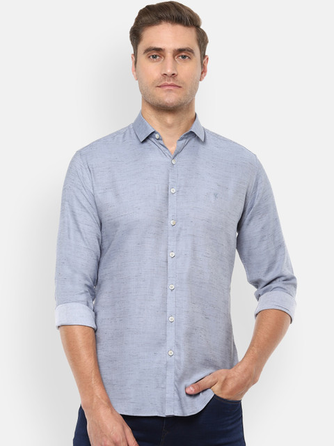 

V Dot Men Blue Slim Fit Solid Casual Shirt