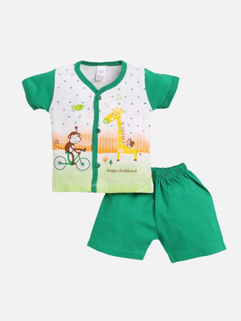 

NAUTI KIDZ Girls White & Green Printed T-shirt with Shorts