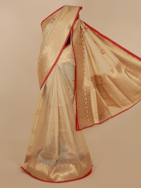 

Pothys Cream-Coloured Woven Design Tussar Saree
