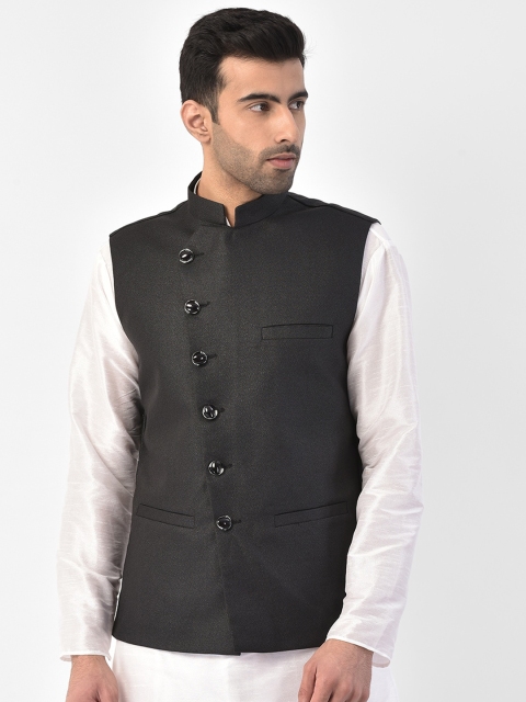 

SG LEMAN Men Black Solid Woven Nehru Jacket