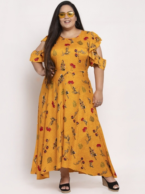 

Flambeur Women Yellow Printed Maxi Dress