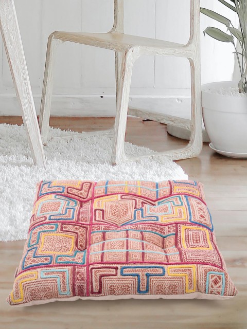 

Tistabene Multicoloured Abstract Patterned Square Gaddi Floor Cushion, Multi