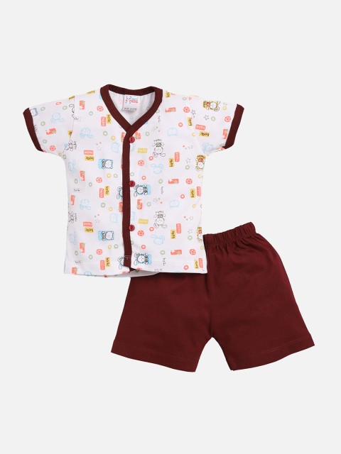 

NAUTI KIDZ Girls Maroon & White Printed T-shirt with Shorts