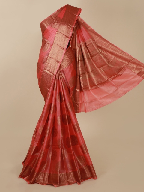 

Pothys Peach-Coloured Checked Tussar Saree