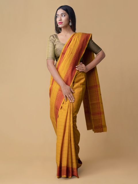 

Unnati Silks Yellow Checked Uppada Saree