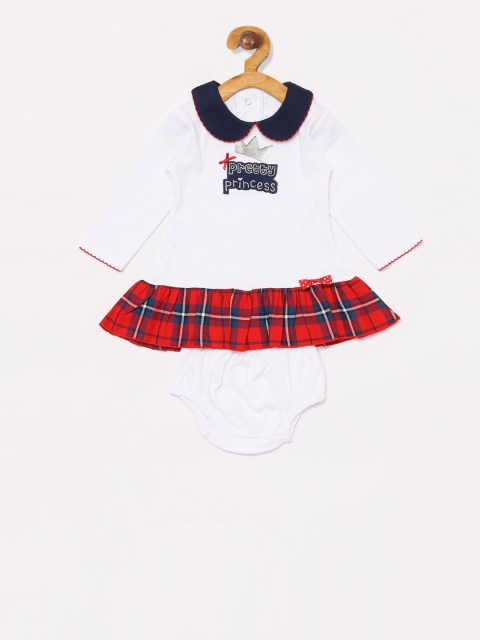

BABY GO Girls White & Red Checked Drop Waist Dress