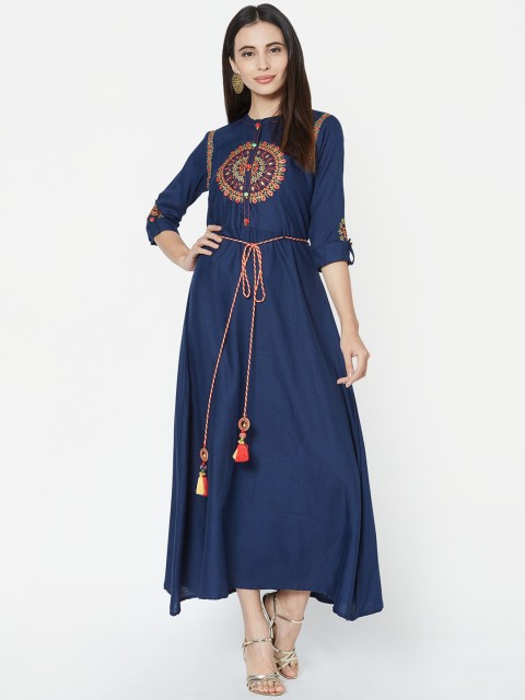 

FASHOR Women Blue Embroidered Ethnic Maxi Dress